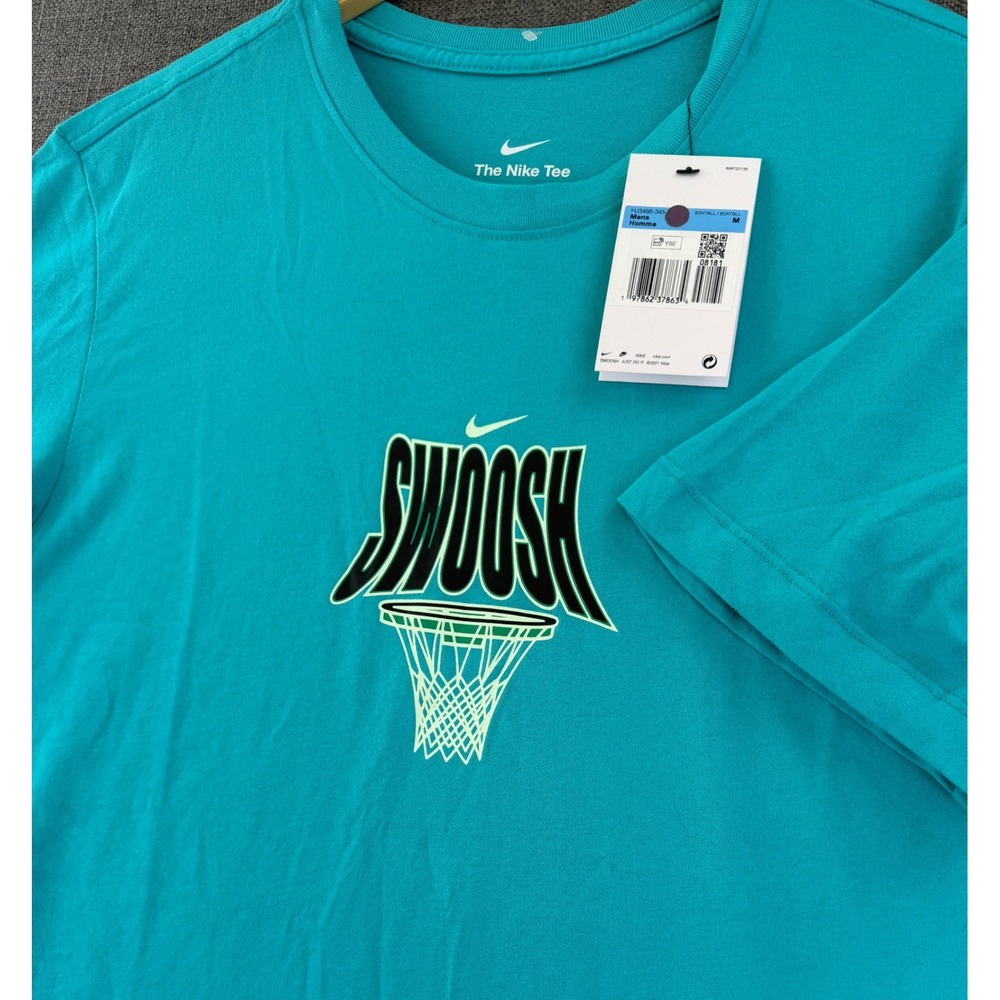 Nike Mens Dri-FIT Basketball Swoosh Hoop T-Shirt Teal HJ3466-345 Medium